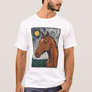 Vintage graviertes Pferd Sternennacht Kunstdesign T-Shirt