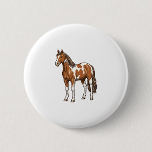 Vintage graviertes Pinto-Pferd Vektor-Design_1 Button