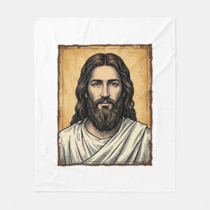 Vintage graviertes religiöses Porträt-Shirt-Design Fleecedecke