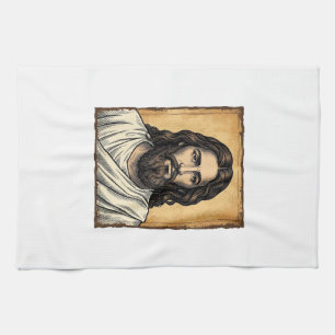 Vintage graviertes religiöses Porträt-Shirt-Design Geschirrtuch