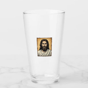Vintage graviertes religiöses Porträt-Shirt-Design Glas