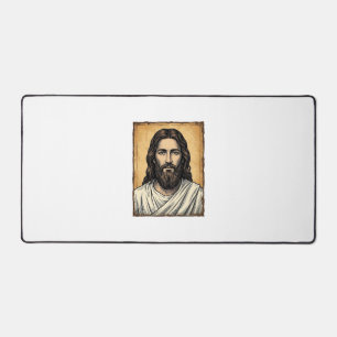 Vintage graviertes religiöses Porträt-Shirt-Design Schreibtischunterlage