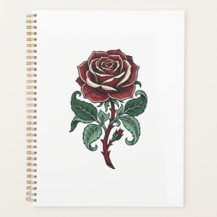 Vintage graviertes Rosen-Blumen-Shirt-Design_1 Planer