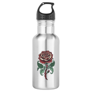 Vintage graviertes Rosenblumen-Shirtdesign_1 Edelstahlflasche