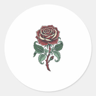 Vintage graviertes Rosenblumen-Shirtdesign_1 Runder Aufkleber
