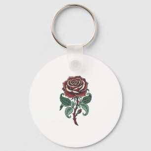 Vintage graviertes Rosenblumen-Shirtdesign_1 Schlüsselanhänger