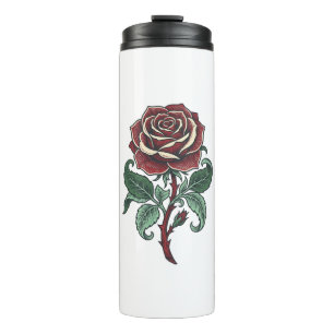 Vintage graviertes Rosenblumen-Shirtdesign_1 Thermosbecher