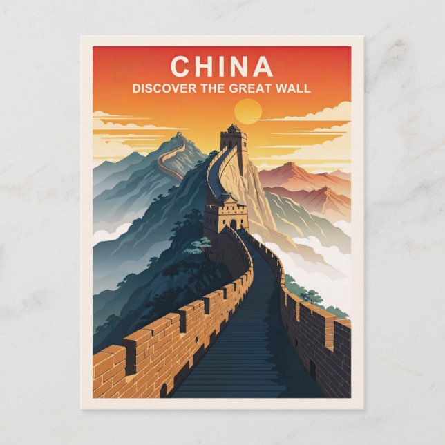 Vintage Great Wall of China Travel Postkarte (Vorderseite)