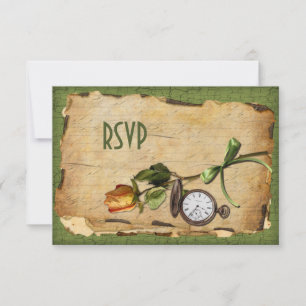 Vintage Green and Gold Reply Card Einladung