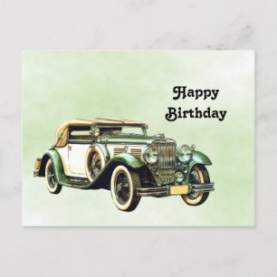 Vintage Green Auto Wasserfarbe Geburtstag Postkarte