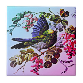 Vintage Green Bird Illustration von L. Prang & Co Fliese