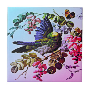 Vintage Green Bird Illustration von L. Prang & Co Fliese