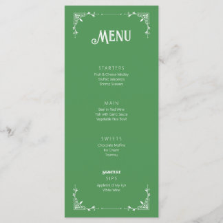 Vintage Green Birthday Menu Flat Card Menükarte