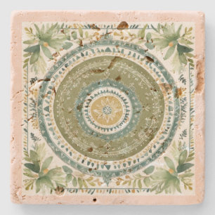 Vintage Green Boho Mandala Steinuntersetzer