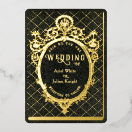 Vintage Green Bookish Ornate Frame Wedding Gold Folieneinladung