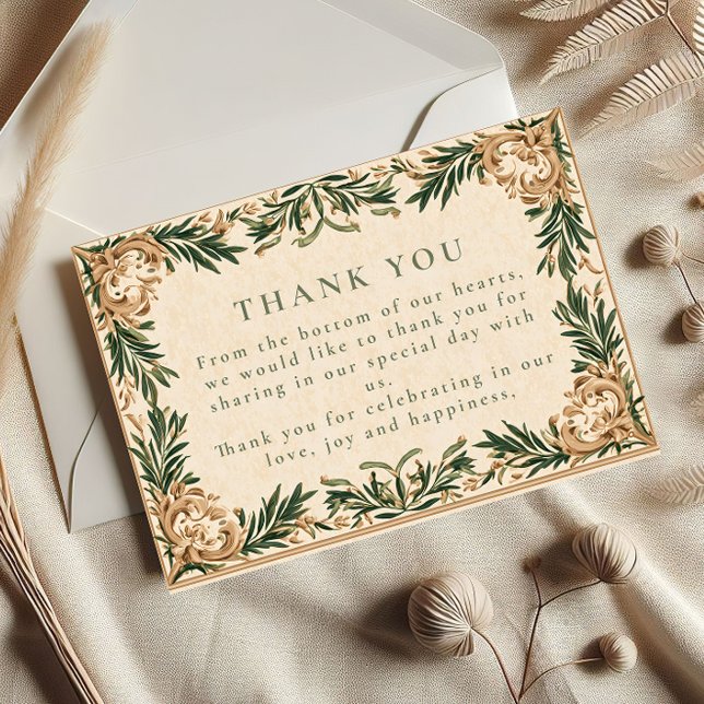 Vintage Green Botanical Wedding Dankeskarte (Von Creator hochgeladen)