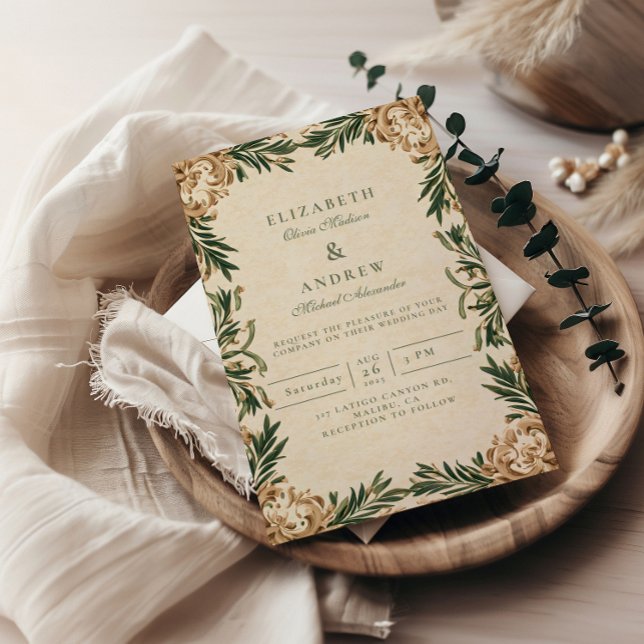Vintage Green Botanical Wedding Einladung (Von Creator hochgeladen)