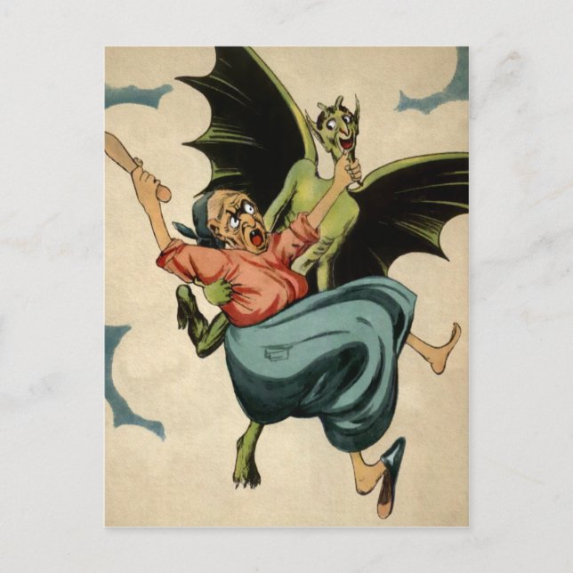 Vintage Green Devil Postkarte (Vorderseite)