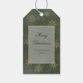 Vintage Green & Gold Glitzer Snowflakes Geschenkanhänger