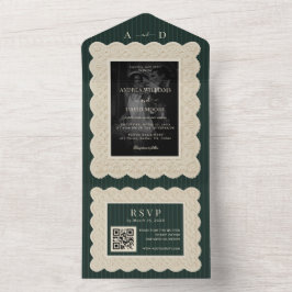 Vintage Green Lace Wedding All In One Einladung