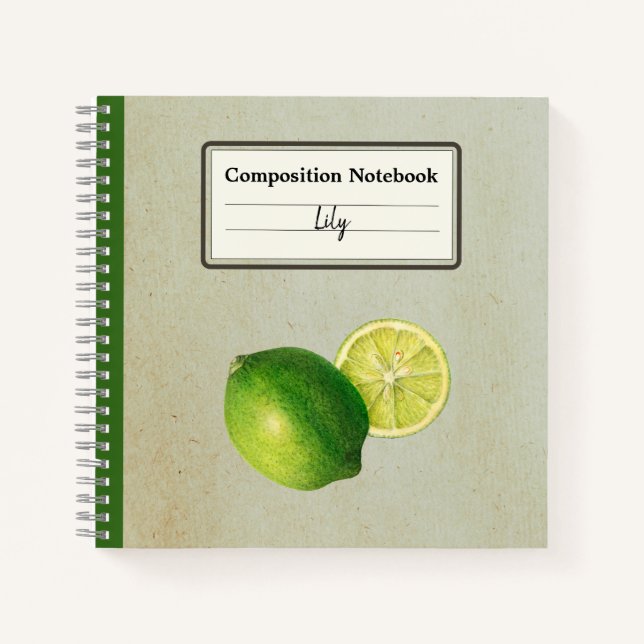 Vintage Green Lemon Illustration Personalisiert Co Notizbuch (Vorderseite)