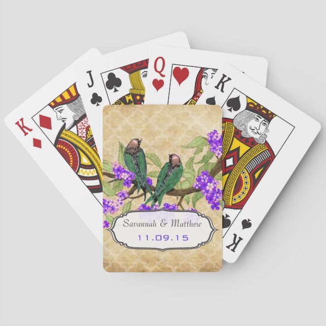 Vintage Green Love Bird Wedelgeschenkkarte Spielkarten (Rückseite)