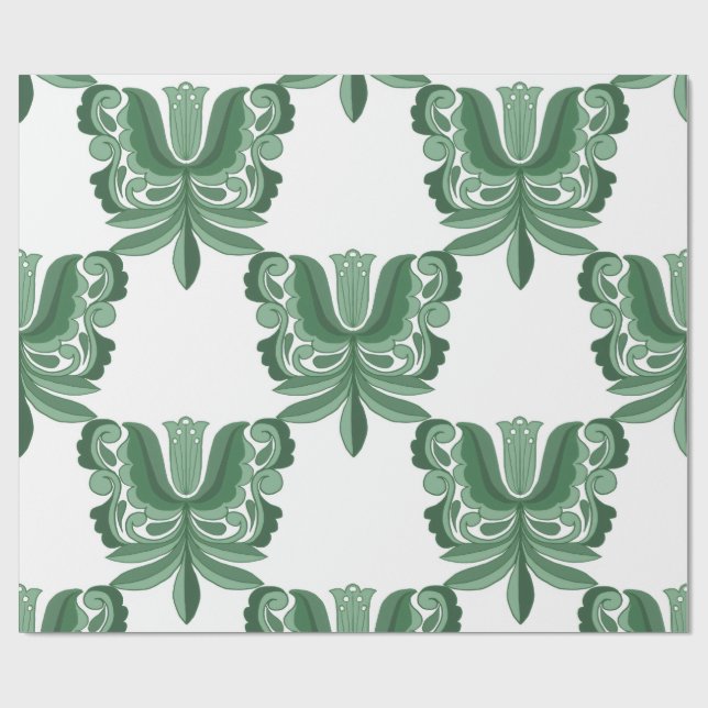 Vintage Green Ornate Botanical Pattern Wrapping  Geschenkpapier (Flach)