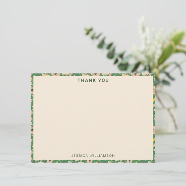 Vintage Green Pink Floral Graduation Party Custom Dankeskarte (Stehend Vorderseite)