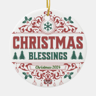 Vintage GREEN/RED-elegante CHRISTMAS-BLESSINGS 202 Keramik Ornament