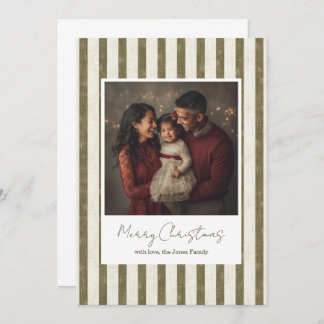 Vintage Green Stripes Christmas Card - 1 photo Dankeskarte