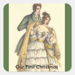Vintage Green Viktorianisch Unser erstes Weihnacht Quadratischer Aufkleber