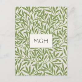 Vintage Green Willow Blätter Monogram Postcard Postkarte