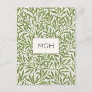 Vintage Green Willow Blätter Monogram Postcard Postkarte
