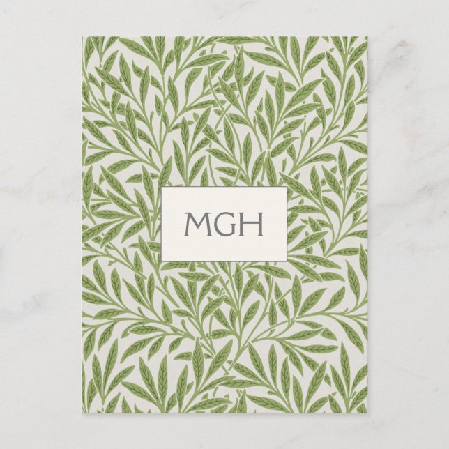 Vintage Green Willow Blätter Monogram Postcard Postkarte (Vorderseite)