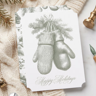 Vintage Green Winter Botanical Frohe Feiertage Feiertagskarte