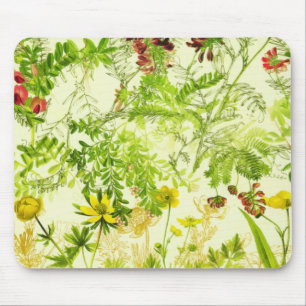 Vintage Green Woodland Botanical Leaves Wildflower Mousepad