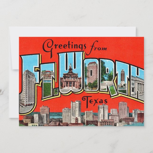 Vintage Greeting Fort Worth TX 5x7 Big Postcard Dankeskarte (Vorderseite)