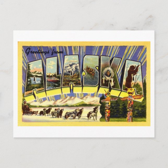Vintage Greetings von Alaska Postkarte (Vorderseite)