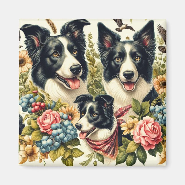 Vintage Grenz-Collie-Illustration Magnet (Vorne)
