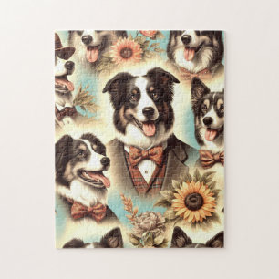 Vintage Grenz-Collie-Luustration Puzzle