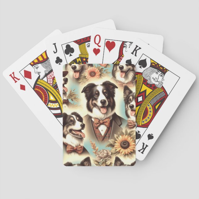 Vintage Grenz-Collie-Luustration Spielkarten (Rückseite)