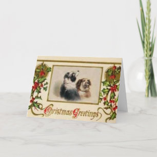 Vintage Grenzcollie-Weihnachtskarte Feiertagskarte