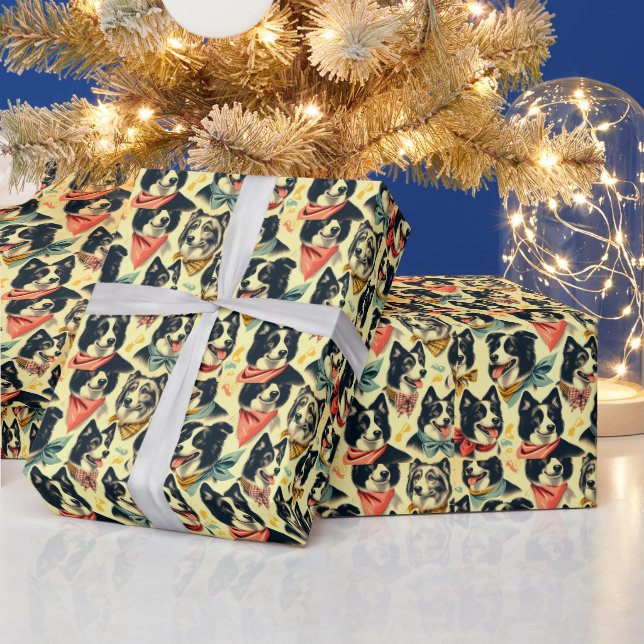 Vintage Grenze Collie Seamless Geschenkpapier (Feiertage)