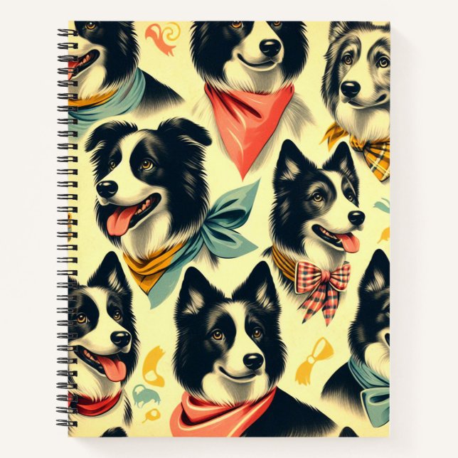 Vintage Grenze Collie Seamless Notizbuch (Vorderseite)