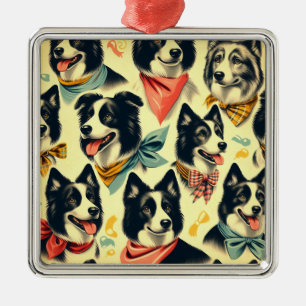 Vintage Grenze Collie Seamless Ornament Aus Metall