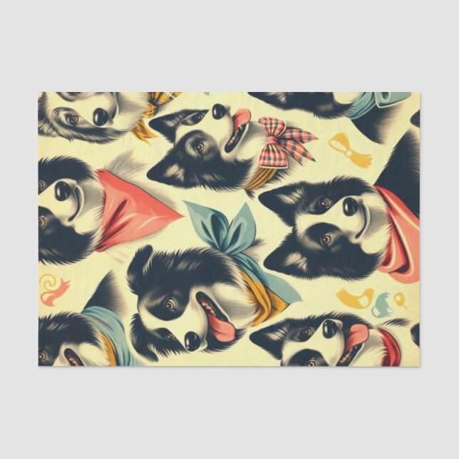 Vintage Grenze Collie Seamless Seidenpapier (Vorderseite)