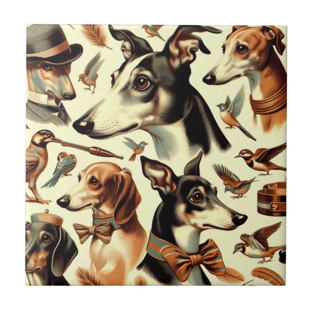 Vintage Greyhound Illustration Fliese (Vorderseite)