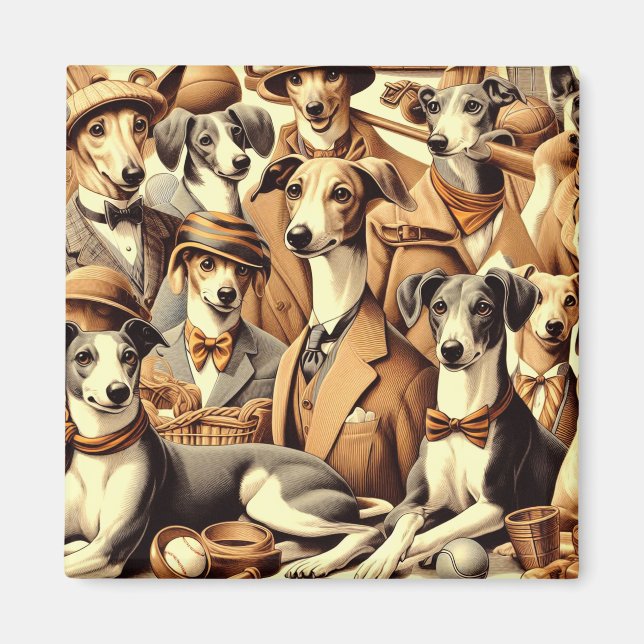 Vintage Greyhound Illustration Magnet (Vorne)