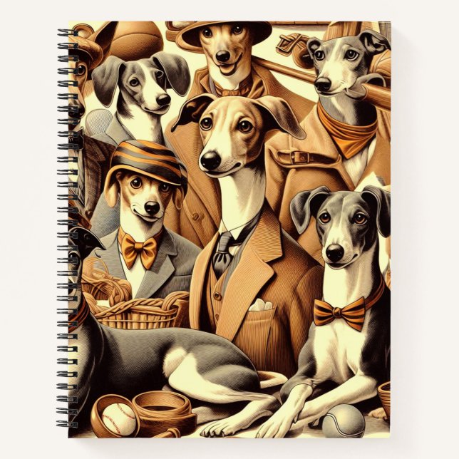 Vintage Greyhound Illustration Notizbuch (Vorderseite)