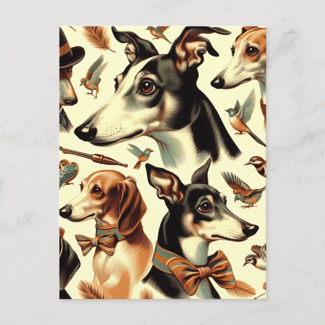 Vintage Greyhound Illustration Postkarte (Vorderseite)